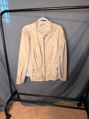 Women’s Cream Leather Moto Jacket